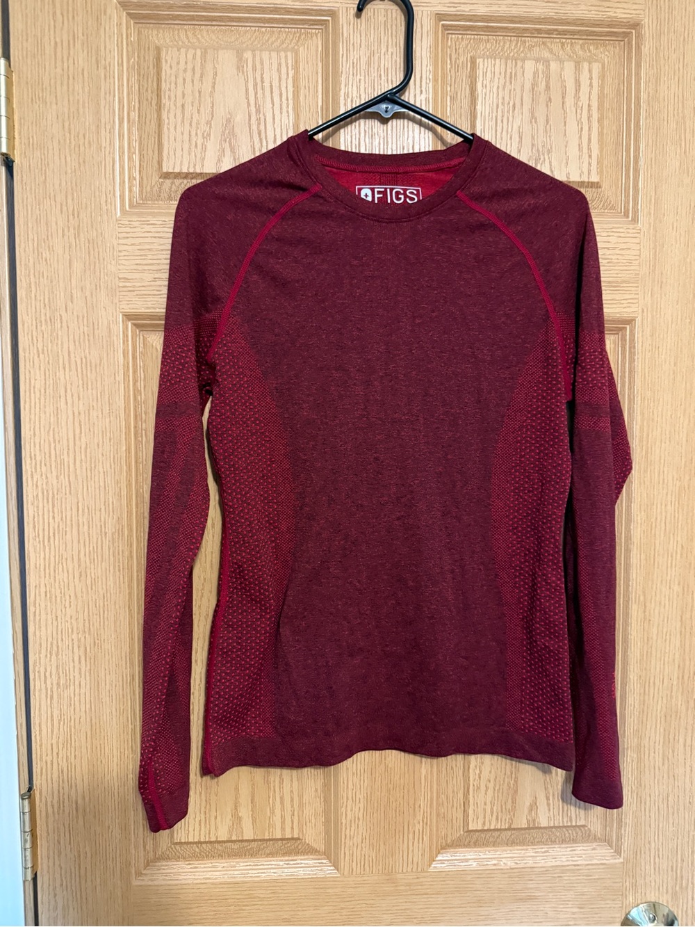 FIGS Long Sleeve Crew Performance Top - Burgundy